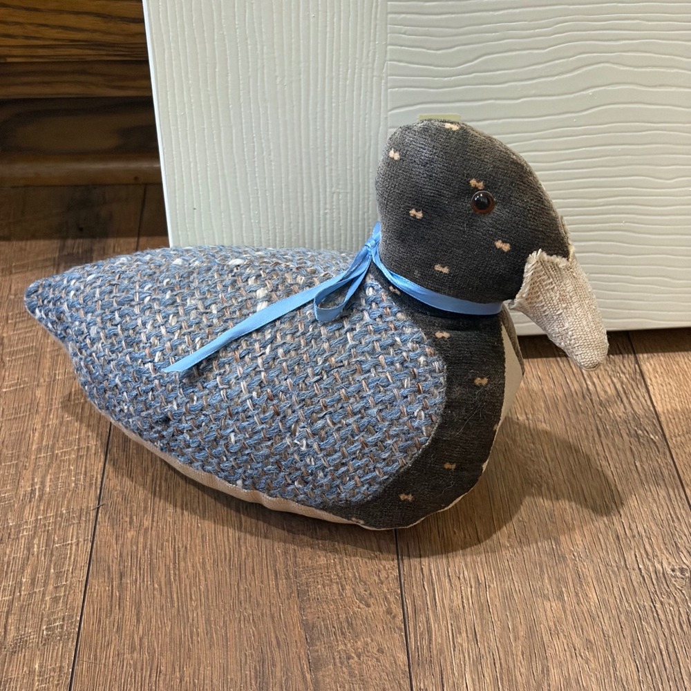 Handmade Folk Art Weighted Duck Door Stop Blue Fabric‎ Country Farmhouse Decor
